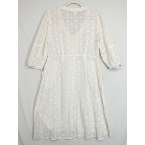 Cabi Sheer Midsummer Dress Eyelet Embroidered Floral Button Front Women 8 Cream - Picture 3 of 13